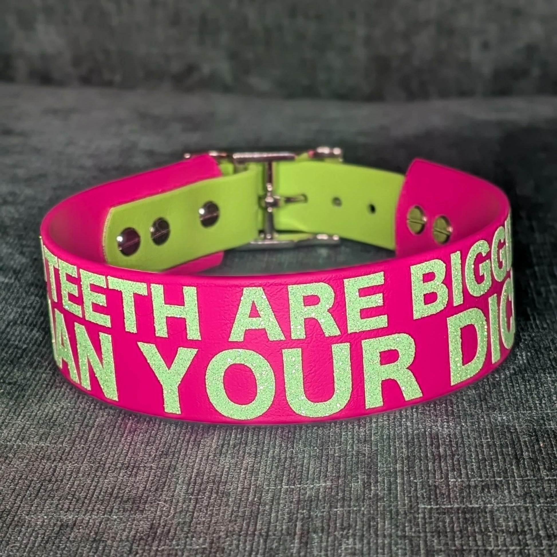 my teeth are bigger than your dick collar with glitter text