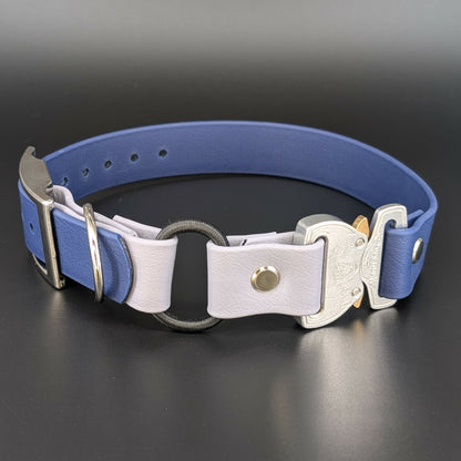 navy blue and gray biothane e-collar strap with bungee and quick release cobra buckle