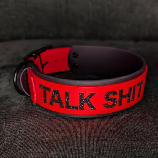 orange and black 2 inch biothane talk shit get bit collar