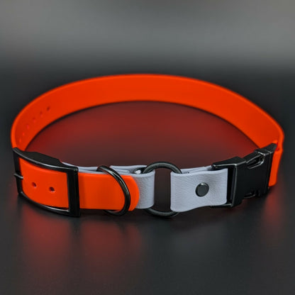 orange and gray biothane e-collar strap with bungee and quick release buckle