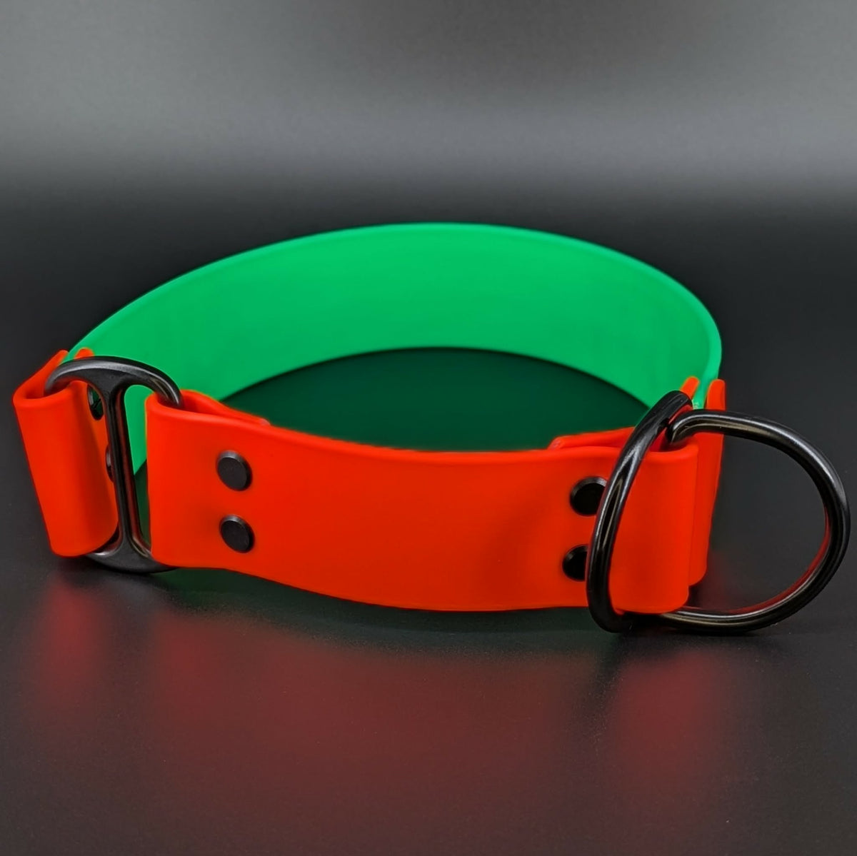 orange and light green biothane limited slip dog collar