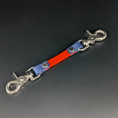 orange and navy blue biothane prong collar backup safety strap