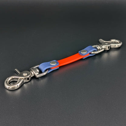 orange and navy blue biothane training collar backup safety strap