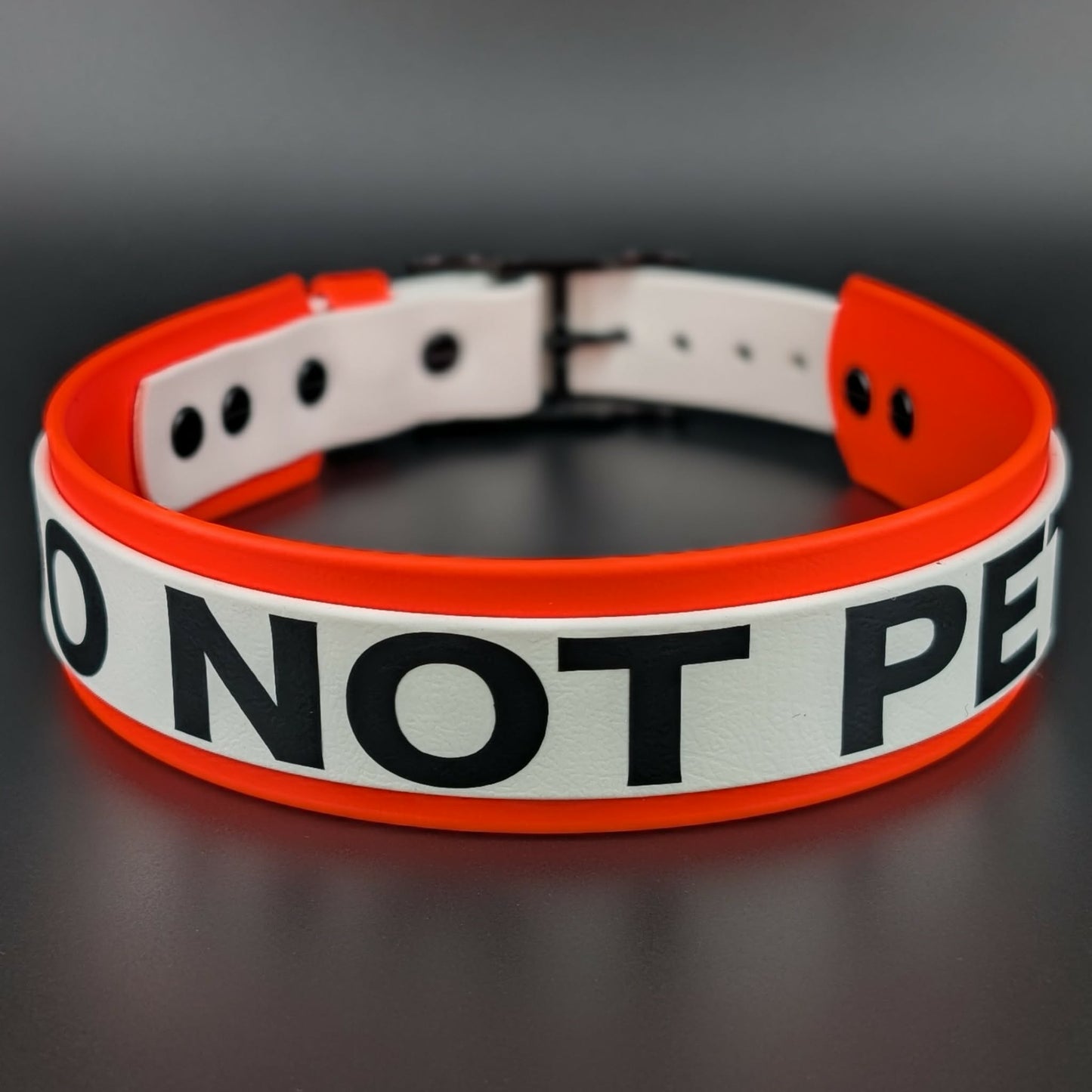 orange and white layered biothane do not pet dog collar