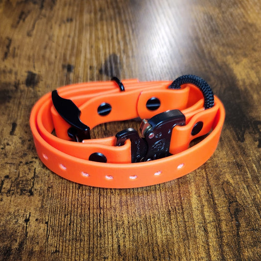 orange biothane black hardware cobra buckle e-collar strap with bungee