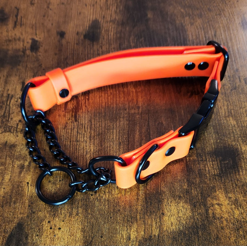 orange biothane chain martingale dog collar