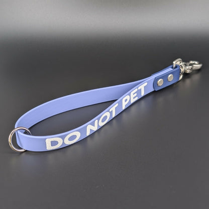 periwinkle and navy blue do not pet traffic handle with floating o ring and silver trigger snap