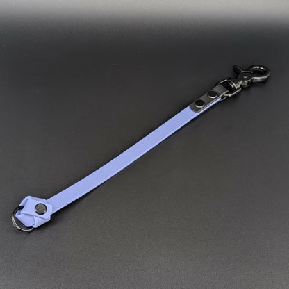 periwinkle blue and black biothane knotted traffic tab with black hardware