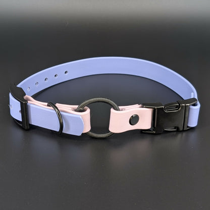 periwinkle blue and lavender biothane e-collar strap with bungee and quick release buckle