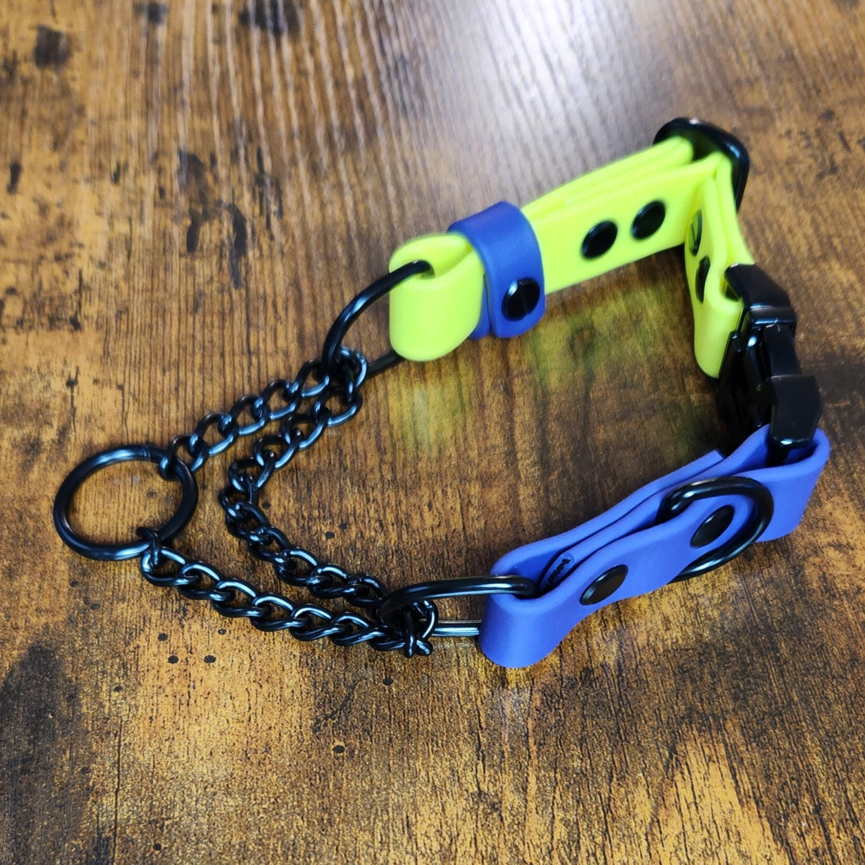 personalized biothane and chain martingale dog collar with quick release buckle