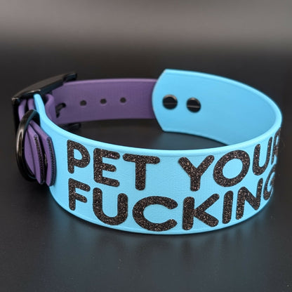 pet your own fucking dog tapered blue and purple biothane collar