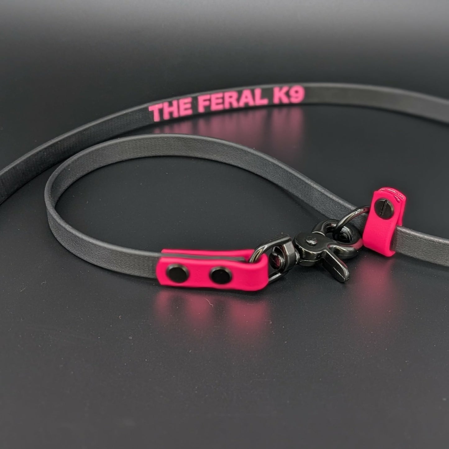 pink and black biothane slip lead with quick release clip