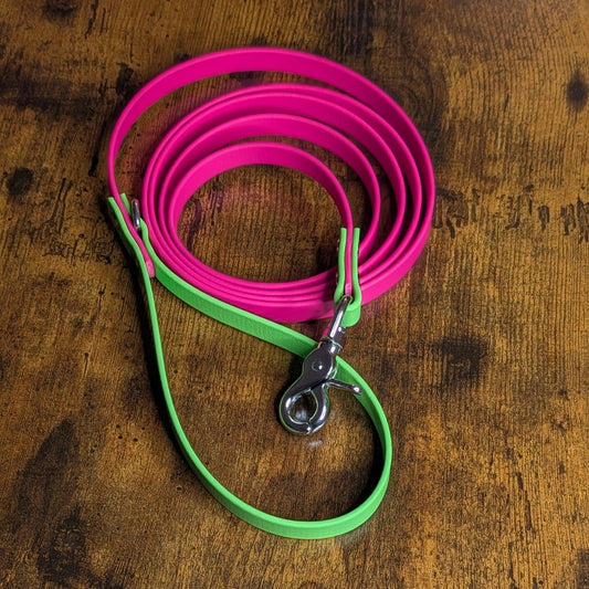 pink and green biothane dog leash