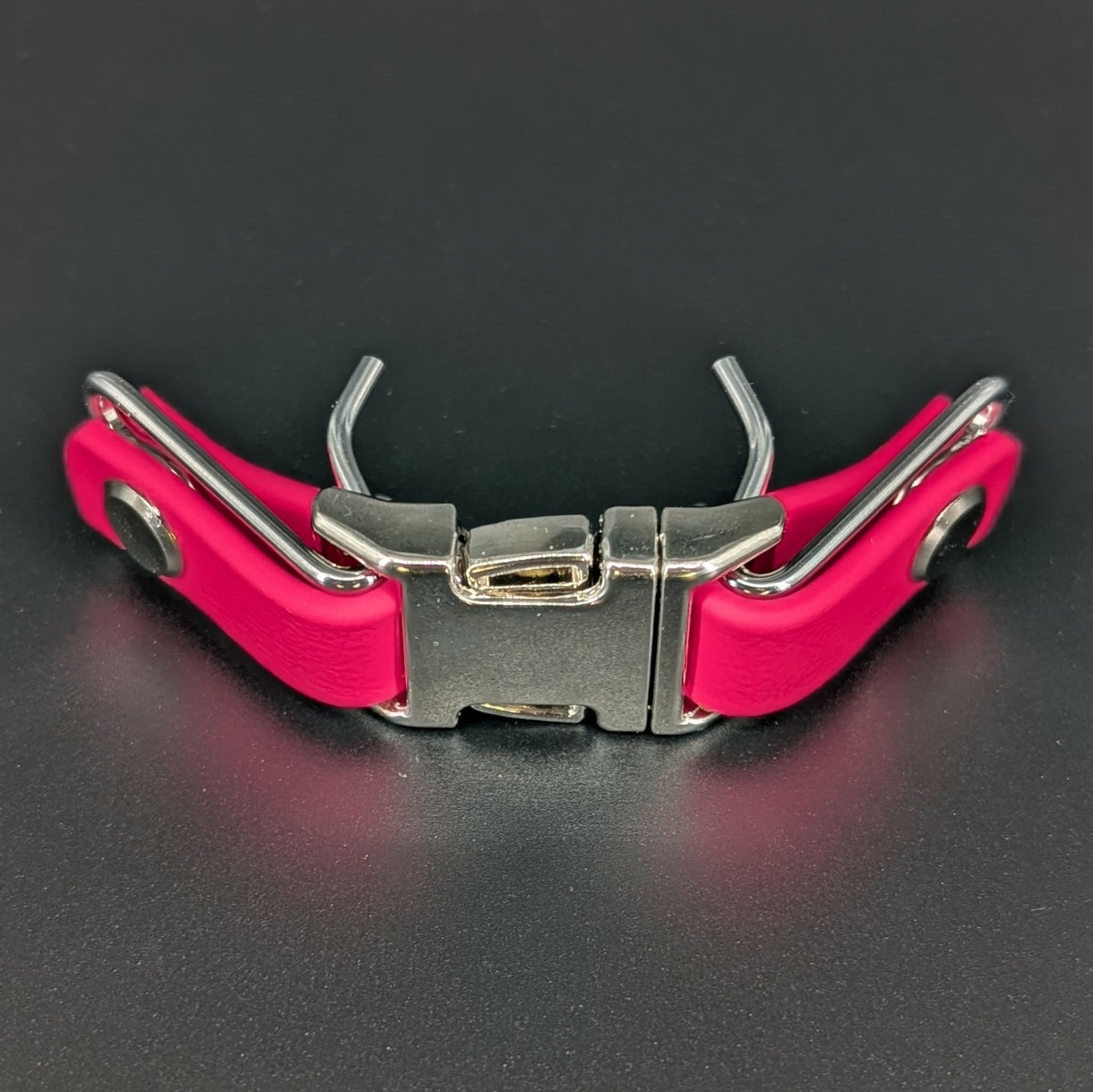 pink biothane and silver hardware quick release buckle for prong collar