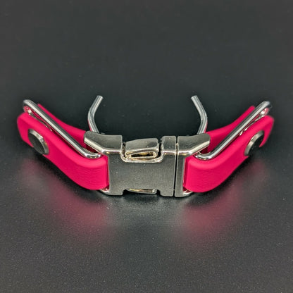 pink biothane and silver hardware quick release buckle for prong collar