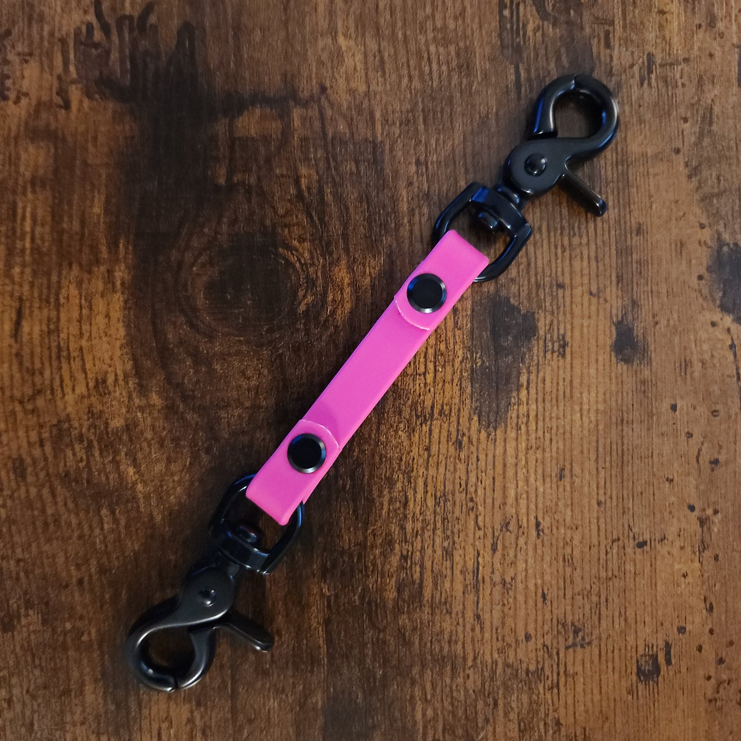 pink biothane with black hardware prong backup safety strap