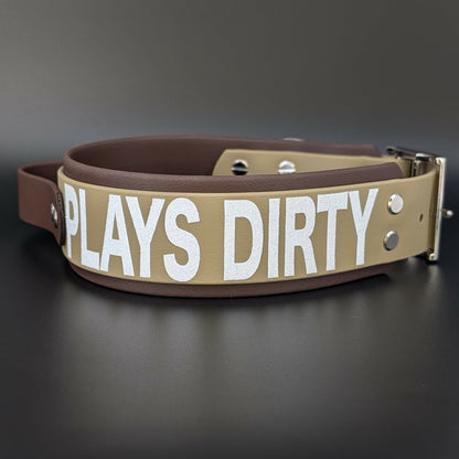 plays dirty brown and tan 2 inch wide biothane collar