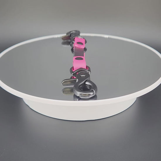 black and pink biothane training collar backup safety strap with black trigger snaps