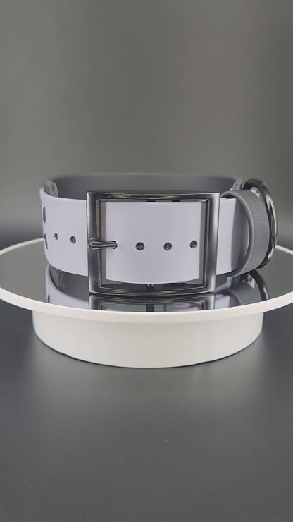 2 inch wide black and gray layered biothane halloween bats dog collar