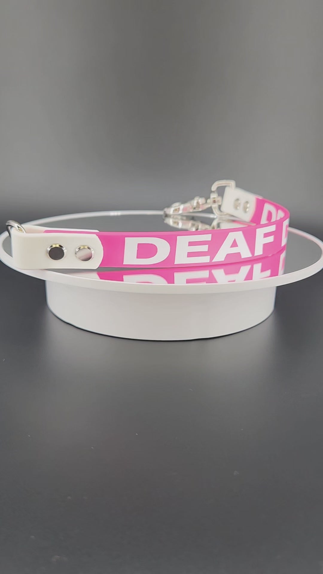 pink and white biothane leash extender warning deaf dog