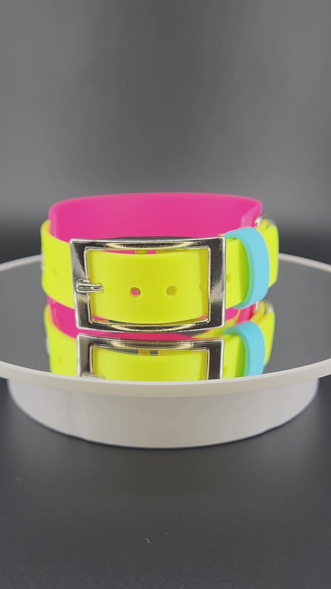 Pink and Yellow Layered Biothane Pan Pride Collar, 1.5 inch wide 12 - 15 inch neck