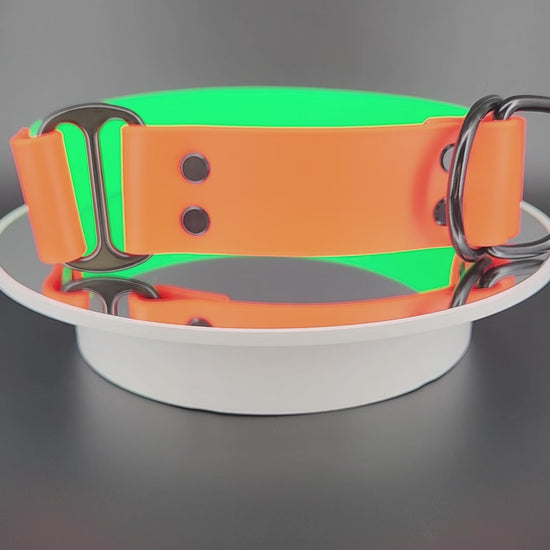Ready to Ship - Light Green and Orange Biothane GAME OVER Limited Slip Collar, 1.5 inch wide 17 inch circumference