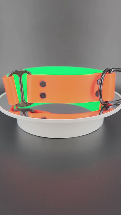 Ready to Ship - Light Green and Orange Biothane GAME OVER Limited Slip Collar, 1.5 inch wide 17 inch circumference