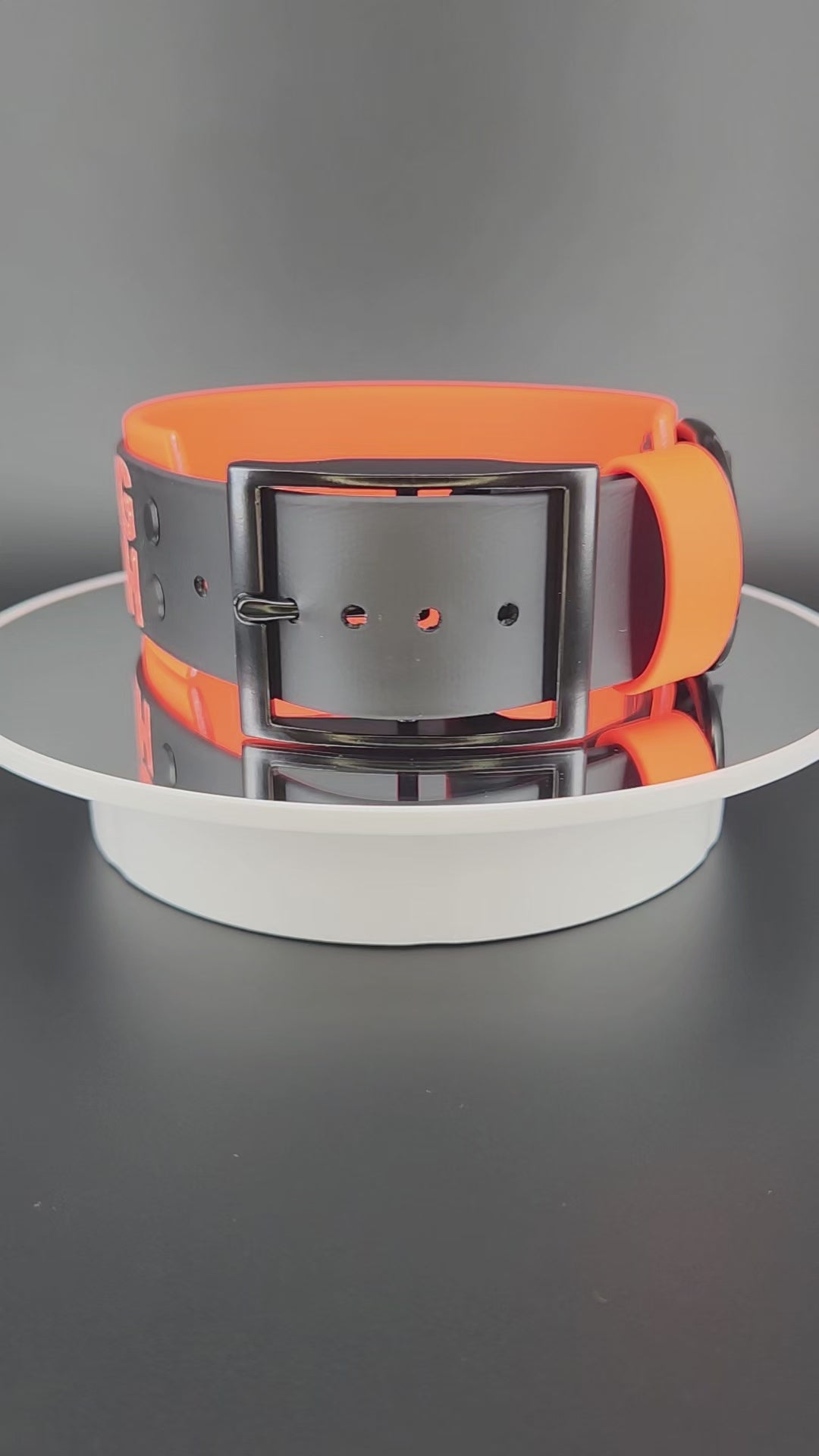 2 inch wide orange and black double layer biothane collar with black hardware and orange glitter text reading: RUN YOUR DOG NOT YOUR MOUTH