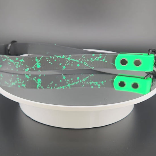 Ready to Ship - Black and Light Green Biothane Traffic Handle with Light Green Splatter Paint and O Ring