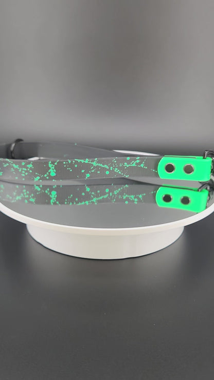 Ready to Ship - Black and Light Green Biothane Traffic Handle with Light Green Splatter Paint and O Ring