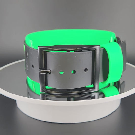 2 inch wide light green and black layered biothane do not pet collar