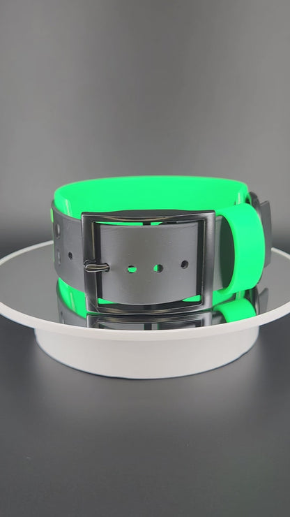 2 inch wide light green and black layered biothane do not pet collar