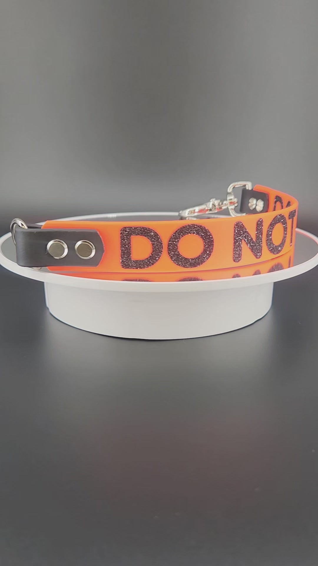 orange and black biothane do not pet leash warning