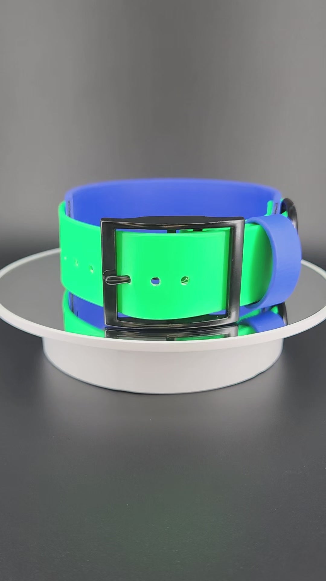 2 inch wide royal blue and light blue layered biothane dog collar with game over text