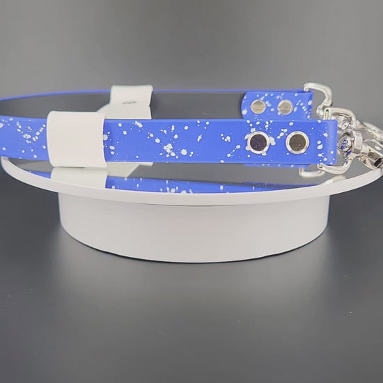 custom layered biothane pull strap for service dog with splatter paint