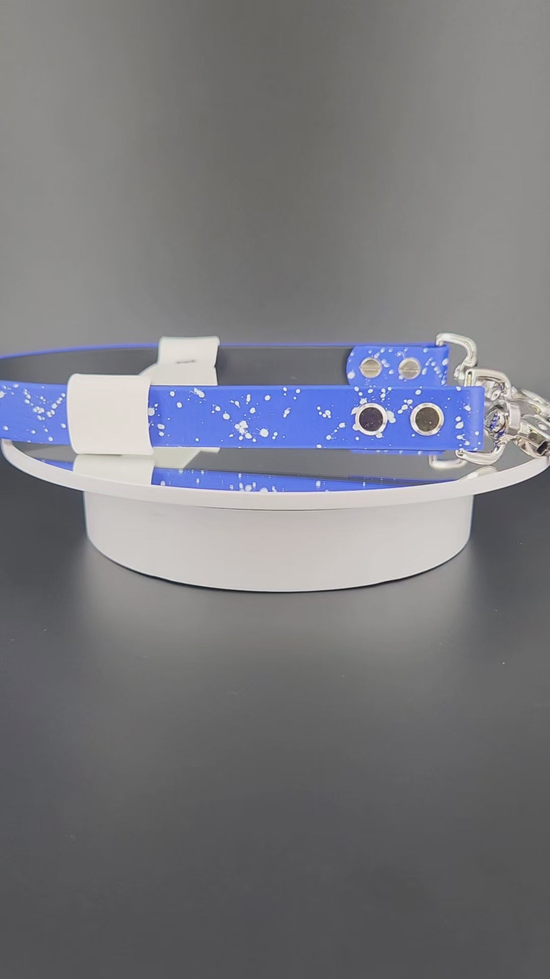 custom layered biothane pull strap for service dog with splatter paint