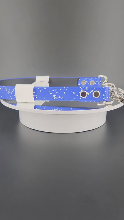 custom layered biothane pull strap for service dog with splatter paint