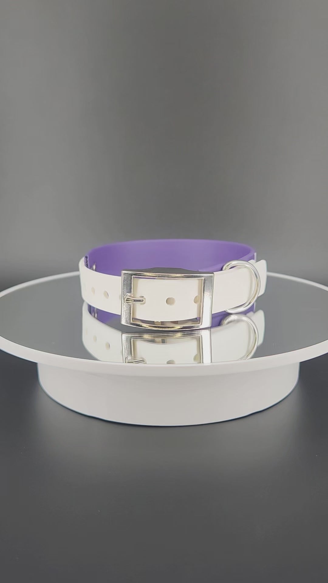 1 inch wide dark purple and white tapered biothane moon phases dog collar