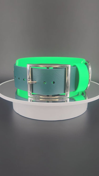 2 inch wide light and dark green layered biothane pet your own fucking dog collar