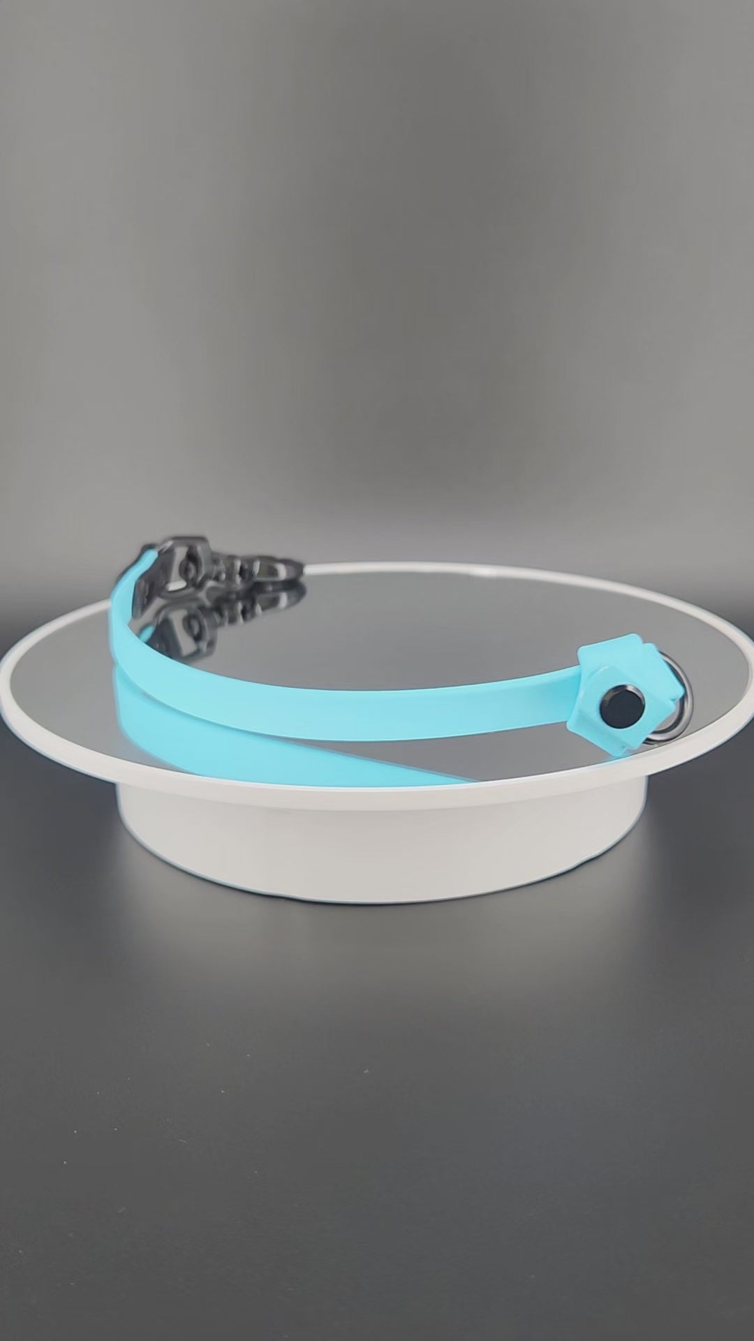light blue and black biothane knotted traffic tab for dog training