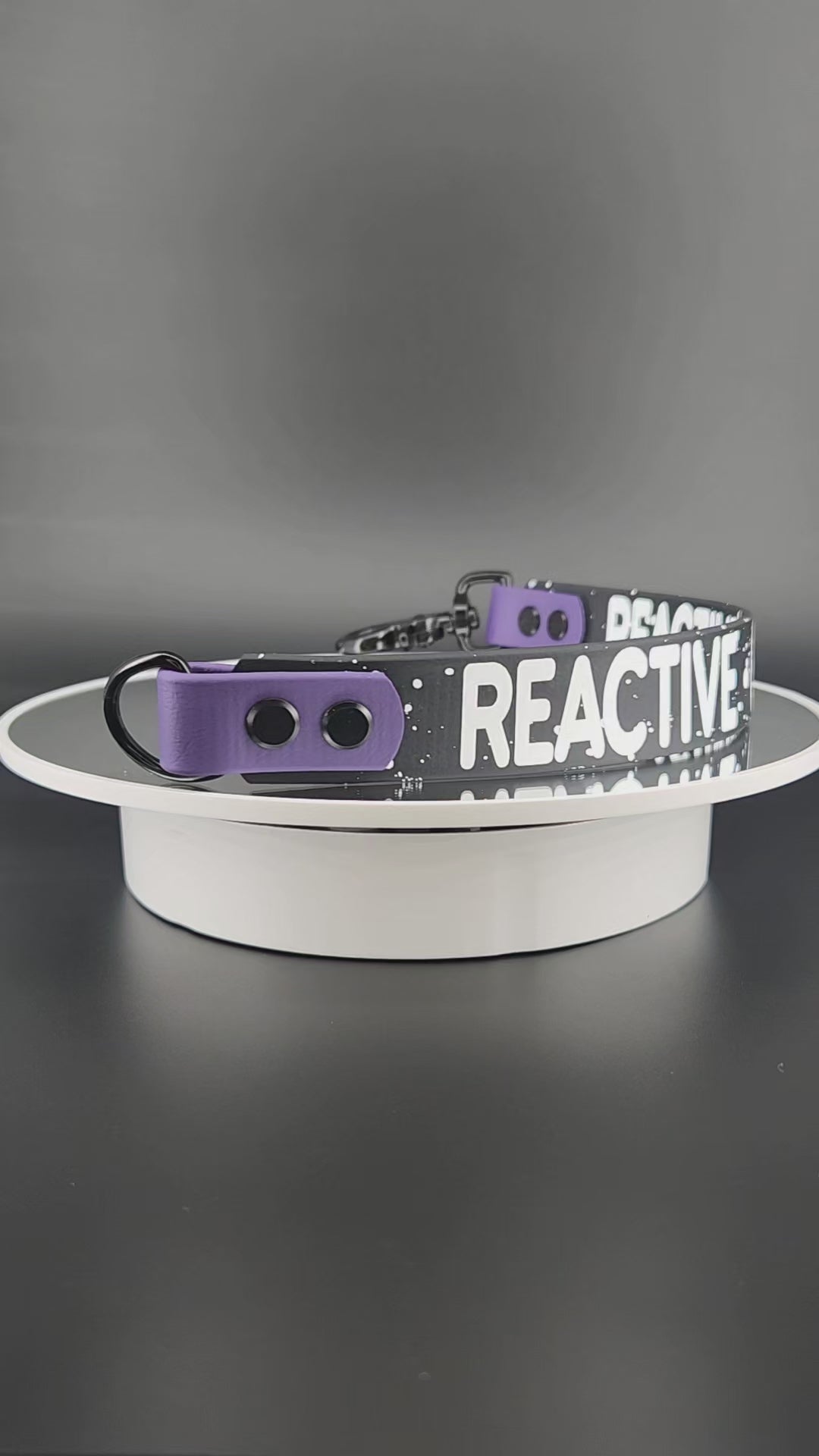 black and dark purple biothane leash wrap alternative with splatter paint reactive give space