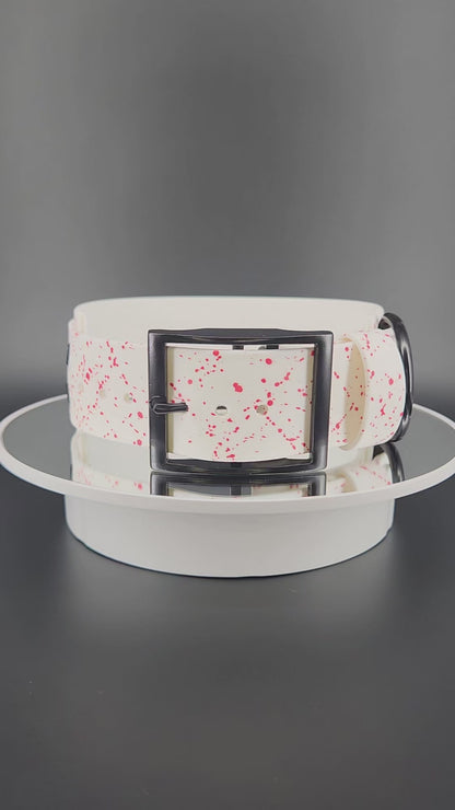Ready to Ship - White Layered Biothane DO YOU LIKE SCARY MOVIES Collar, 2 inch wide 15 - 18 inch neck
