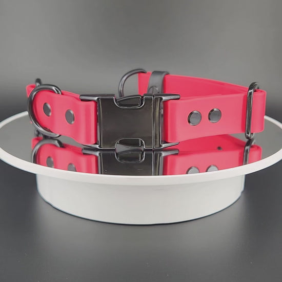 red biothane chain martingale dog collar with black quick release buckle