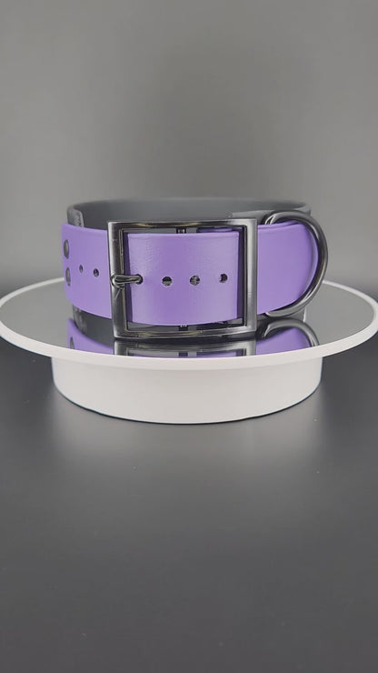 Ready to Ship - Black and Dark Purple Tapered Biothane DO NOT PET Collar, 2 inch wide 15 - 18 inch neck
