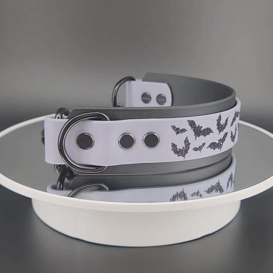 black and gray layered biothane halloween bats chain martingale dog collar 16 inch circumference