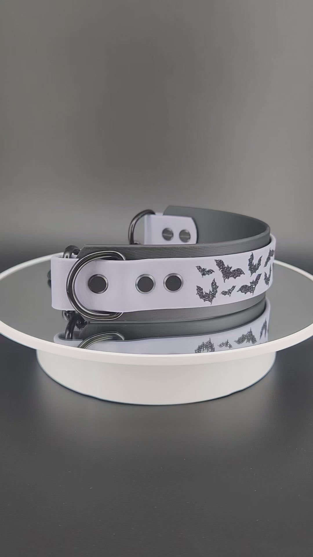 black and gray layered biothane halloween bats chain martingale dog collar 16 inch circumference