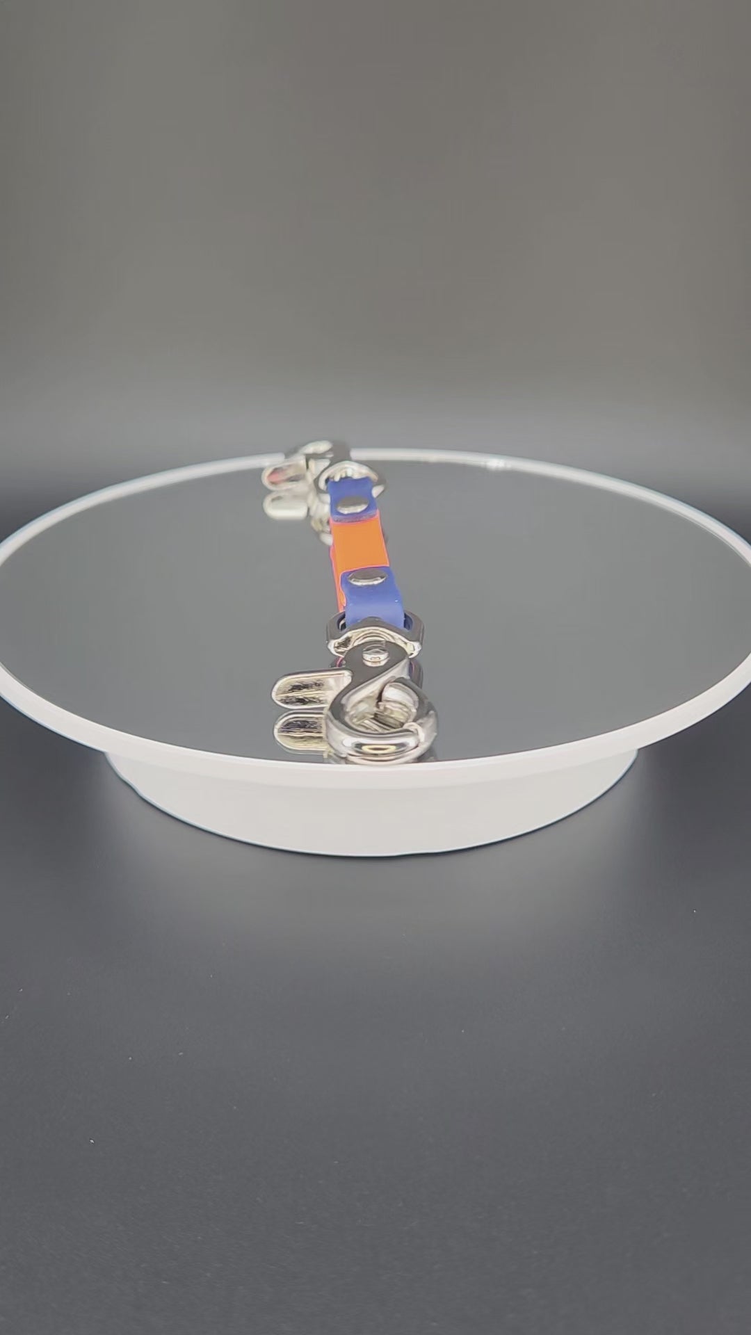 orange and navy blue biothane training collar backup safety strap with silver hardware