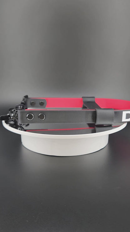 black and red layered biothane pull strap with do not pet text for working service dogs doing momentum pulling and counterbalance tasks