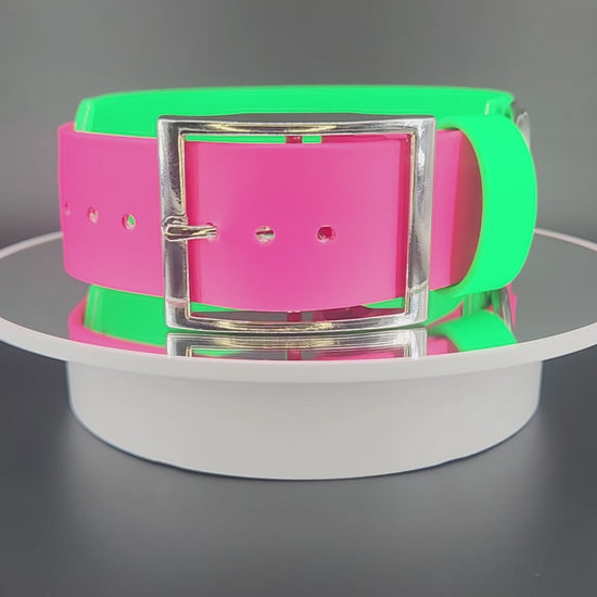 2 inch wide light green and pink layered biothane fuck ice dog collar
