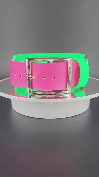 2 inch wide light green and pink layered biothane fuck ice dog collar